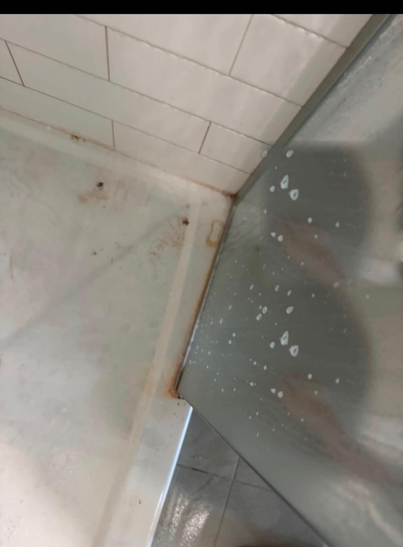 A shower corner and glass door seal